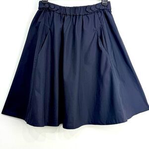 Zara Basic Navy Blue Cotton Blend Elastic Button Waist A Line Classic Mini Skirt